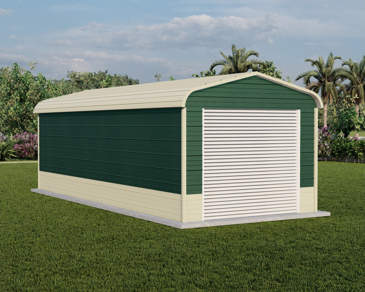 Regular style fully enclosed metal carport garage priced from 12 ft to 24 ft wide and 21 ft to 36 ft long with free installation