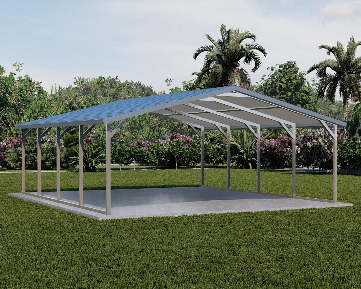 Vertical roof metal carport priced from 12 ft to 24 ft wide and 21 ft to 41 ft long with free installation