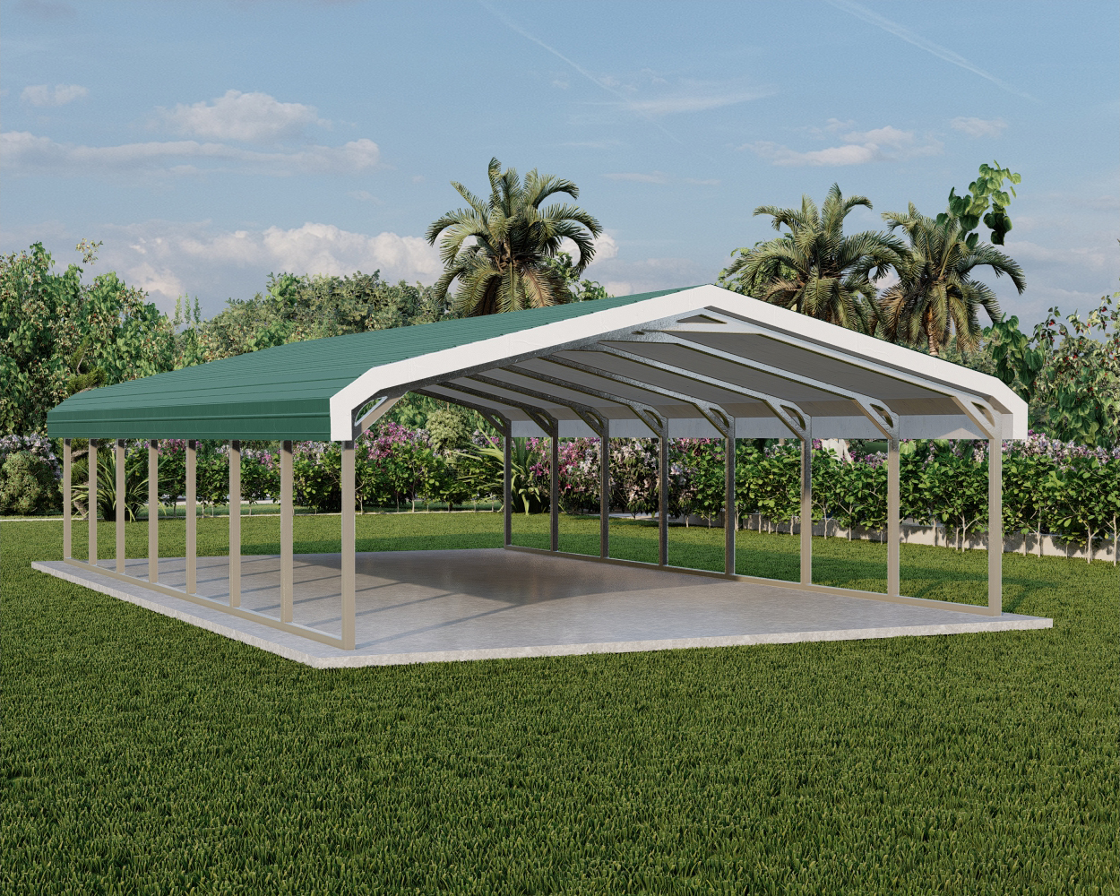 Regular style metal carport priced from 12 ft to 24 ft wide and 21 ft to 36 ft long with free installation