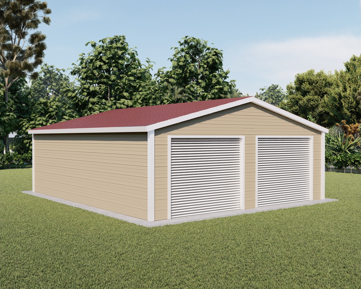 Boxed eave style triple wide fully enclosed metal building priced from 26 ft to 30 ft wide with free installation