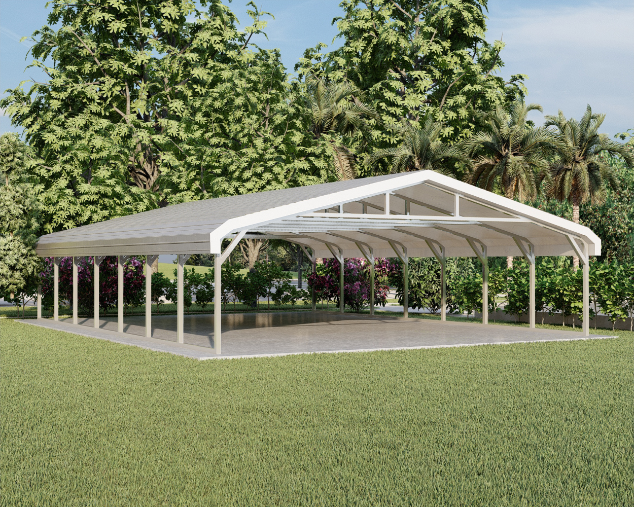 Regular style triple wide metal carport priced from 26 ft to 30 ft wide and 21 ft to 36 ft long with free installation