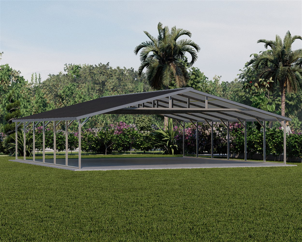 Vertical roof triple wide metal carport priced from 26 ft to 30 ft wide and 21 ft to 51 ft long with free installation