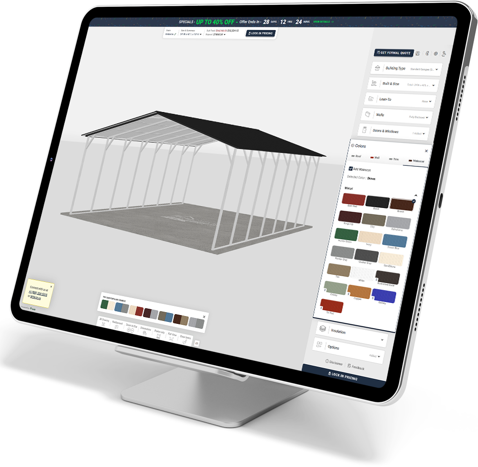 Design your 18' x 26' Boxed Eave Style Metal Carport in 3D